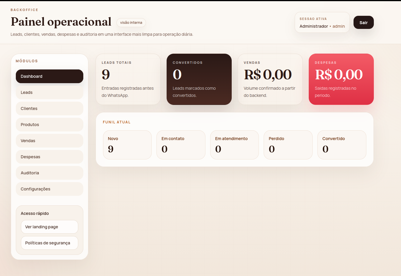 Painel operacional do Big Chock