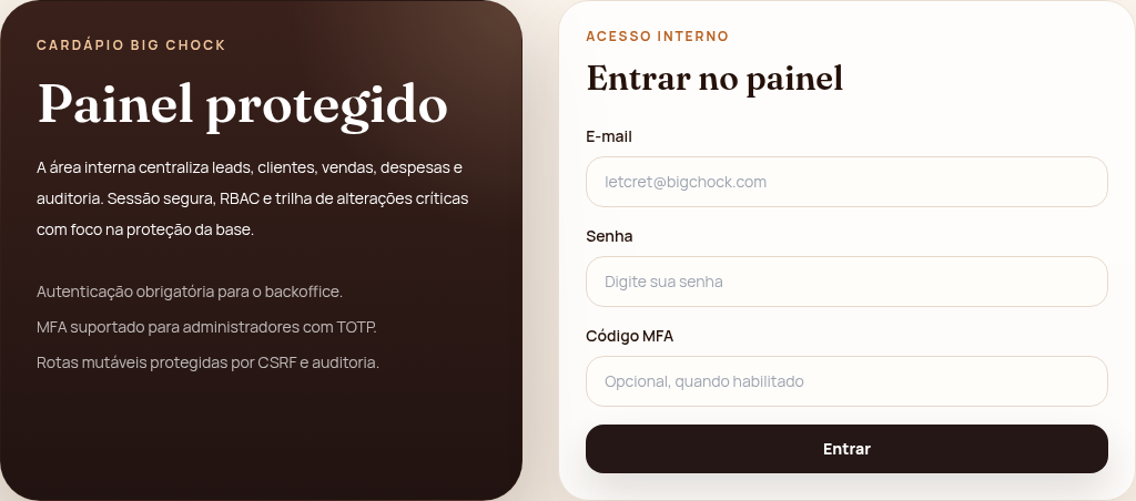 Tela de login do Big Chock